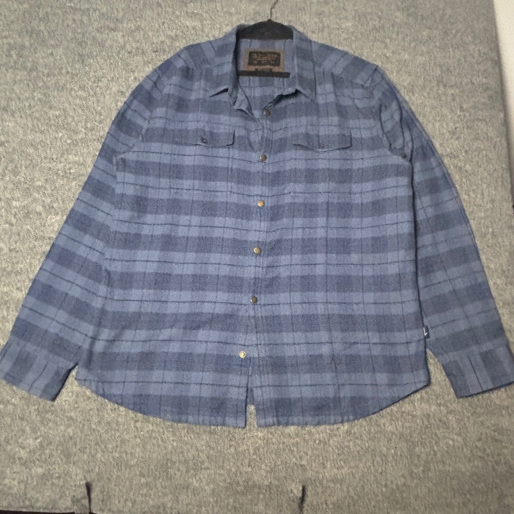Smith + Rogue Plaid Button Shirt Mens 2XL Blue Elbow Patches Wool Blend Montana
